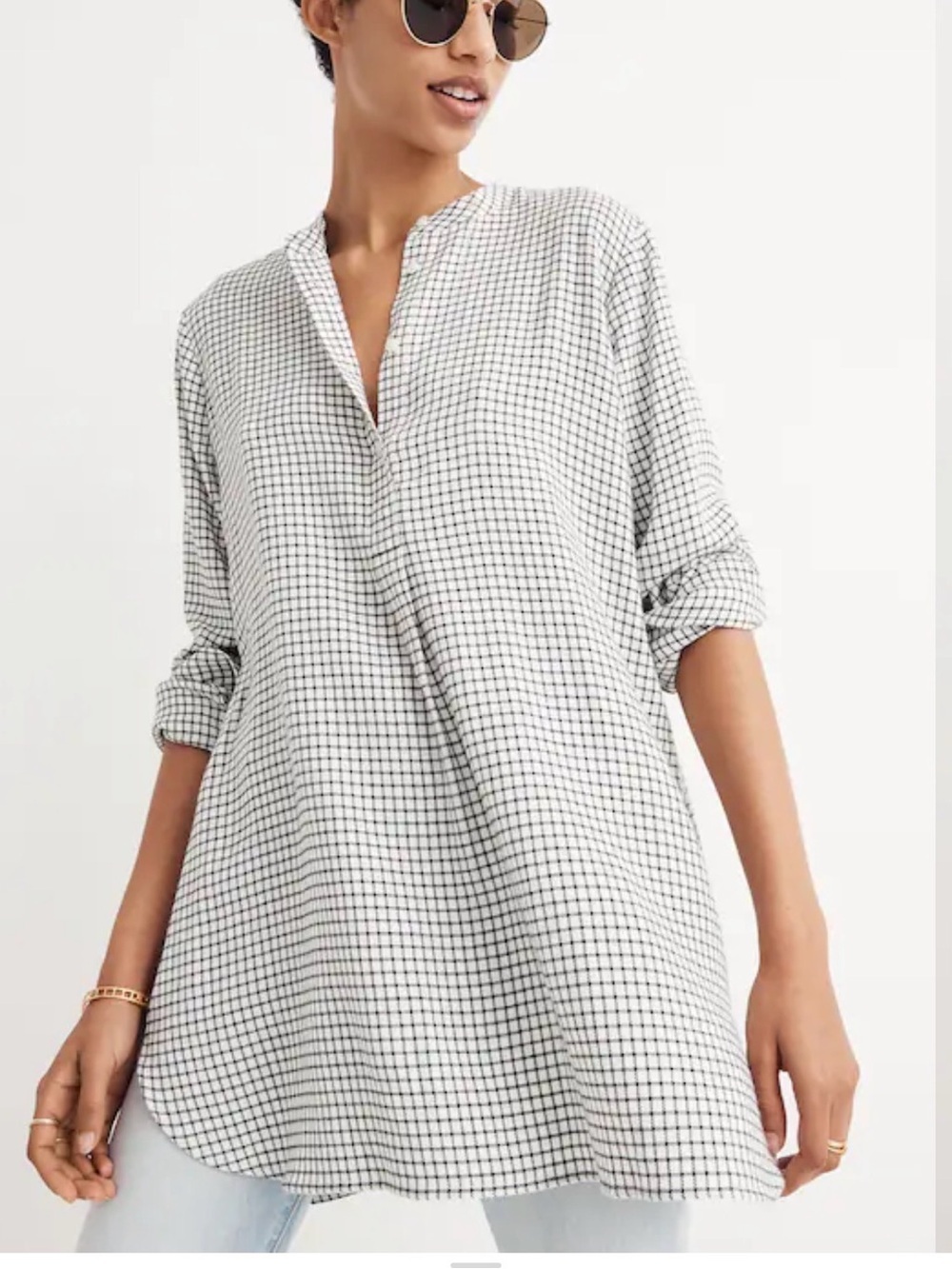 Madewell Wellspring Tunic Popover Shirt in Windowpane size small
